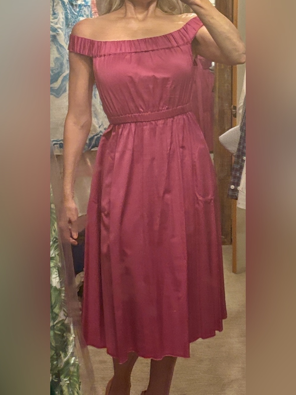 Off-Shoulder Pink Midi Dress
